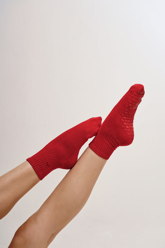 Pilates Grip Sock in Ruby Bow