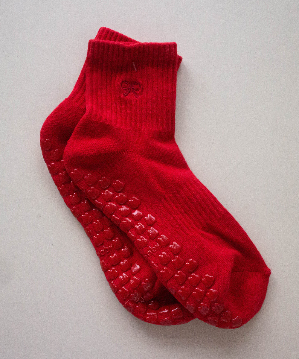 Pilates Grip Socks in Ruby Bow